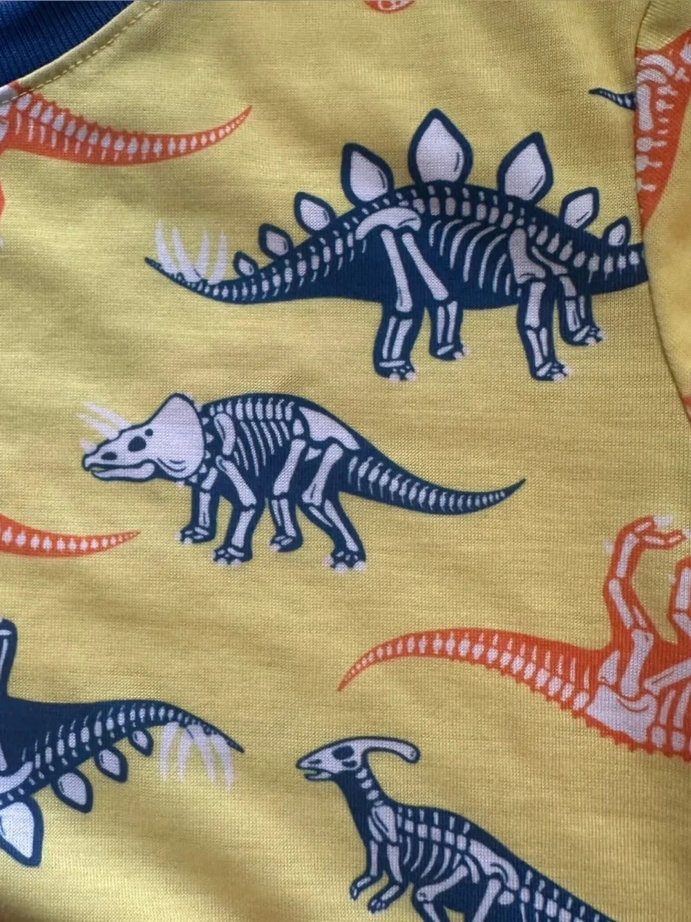 Lands' End Yellow Dinosaur Short Pajama Set with Blue & Orange Prints